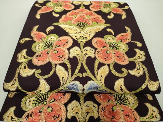 平和屋着物●六通柄　本袋帯　鳳凰花文錦　金糸　正絹　逸品　DAAY1879ps