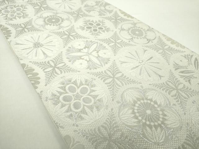 平和屋着物●六通柄袋帯　唐織　花丸文　プラチナ箔　正絹　逸品　DAAY1886ps 平和屋着物○六通柄袋帯 唐織 花丸文 プラチナ箔 正絹 逸品 DAAY1886ps