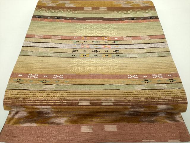 平和屋着物●六通柄袋帯　紬地　花織　横段文　やまと誂製　正絹　逸品　DAAY1893ps