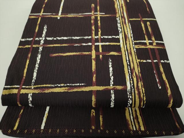 平和屋着物●全通柄袋帯　黄金繭　変わり格子　間道　正絹　逸品　DAAY1896ps