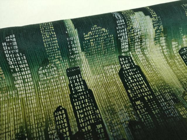 平和屋着物○両面 半幅帯 夜景 ビル 黒地 正絹 逸品 DAAY1912ps