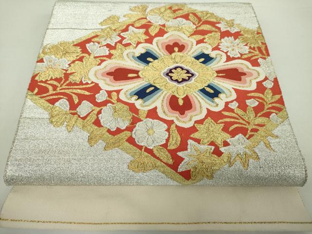 平和屋着物●爪掻き本綴れ　八寸名古屋帯　花菱文　金銀糸　正絹　逸品　DAAY1914ps