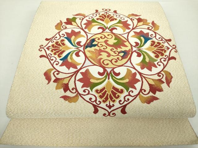 平和屋着物●爪掻き本綴れ　八寸名古屋帯　更紗花文　金銀糸　正絹　逸品　DAAY1930ps