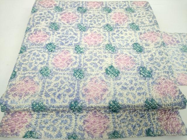 平和屋着物●全通柄九寸名古屋帯　総絞り　格子花文　正絹　逸品　DAAY1931ps