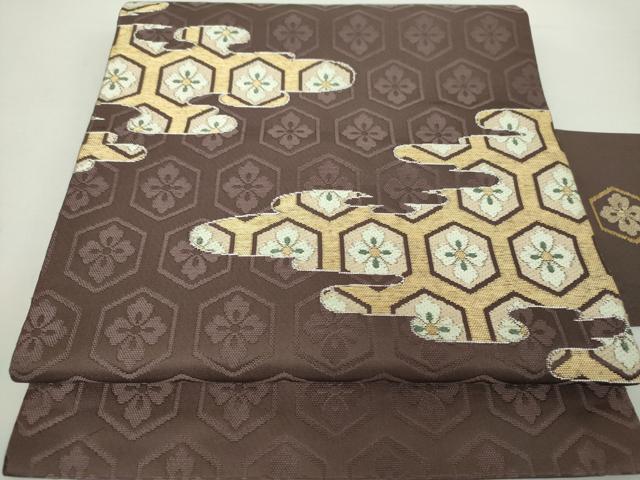 平和屋着物●龍村美術織物　たつむら　九寸名古屋帯　雲上亀甲花菱文　金糸　正絹　逸品　DAAY1938ps