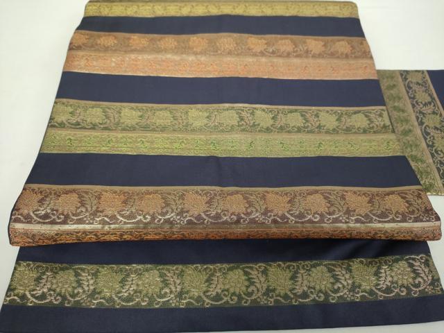 平和屋着物●九寸名古屋帯　横段更紗花文　金糸　正絹　逸品　DAAY1941ps