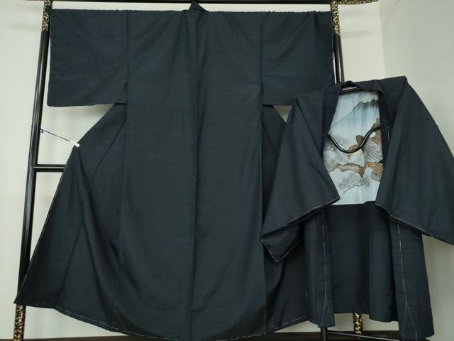 平和屋着物●男性　紬　アンサンブル　キングサイズ　長羽織　濃紺地　正絹　逸品　DAAY1954ps