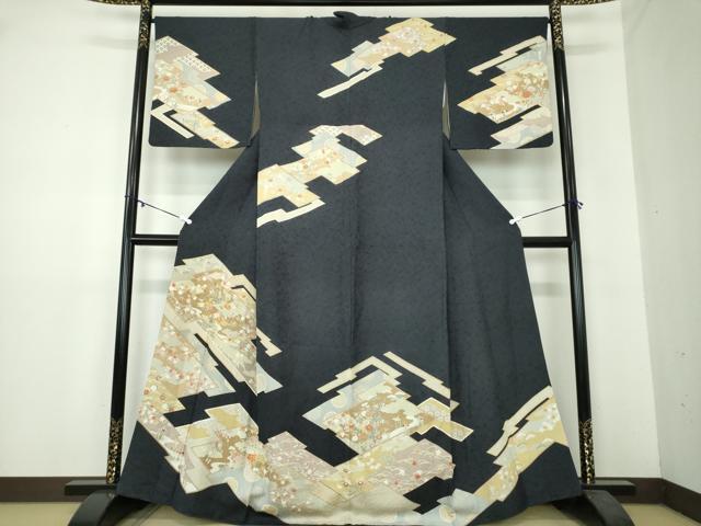 平和屋着物●訪問着　駒刺繍　松皮菱花文　金彩　正絹　逸品　DAAY1966ps