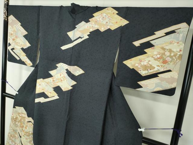 平和屋着物○訪問着 駒刺繍 松皮菱花文 金彩 正絹 逸品