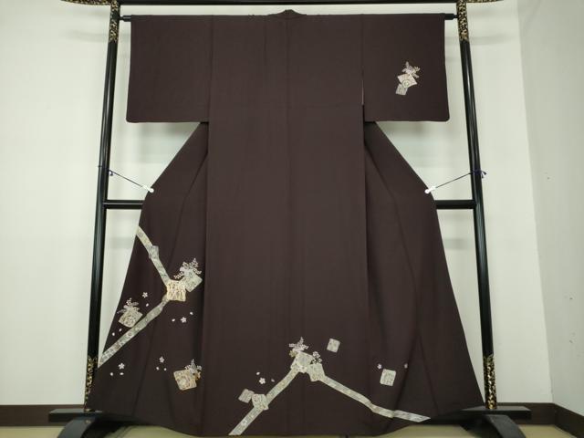 平和屋着物●訪問着　駒刺繍　破れ色紙花文　金彩　やまと誂製　正絹　逸品　DAAY1974ps