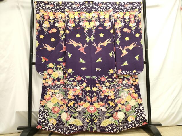 平和屋着物●豪華振袖　紅型　籬花文　鬼しぼ縮緬　正絹　逸品　DAAY2033op