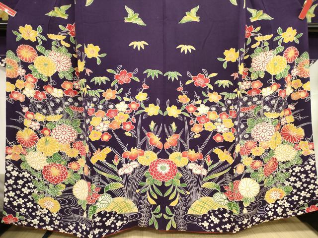 平和屋着物○豪華振袖 紅型 籬花文 鬼しぼ縮緬 正絹 逸品 DAAY2033op