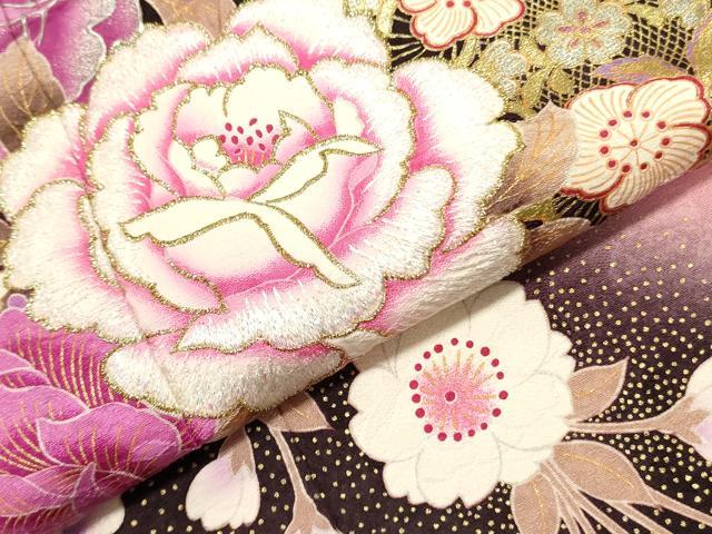 平和屋着物●豪華振袖　ラインストーン　牡丹花文　暈し染め　金銀彩　正絹　逸品　DAAY2045op 平和屋着物○豪華振袖 ラインストーン 牡丹花文 暈し染め 金銀彩