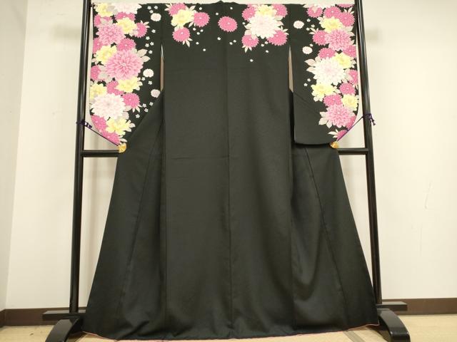 平和屋着物●小振袖　二尺袖　ラインストーン　舞花　黒地　洗える着物　DAAY2477op