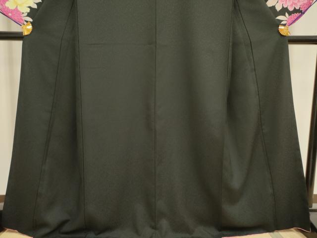 平和屋着物○小振袖 二尺袖 ラインストーン 舞花 黒地 洗える着物