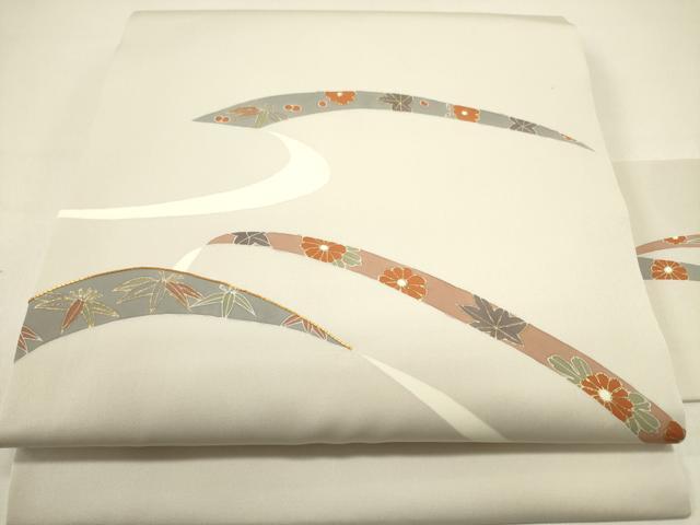 平和屋着物●塩瀬　九寸名古屋帯　駒刺繍　笹花文　金彩　正絹　逸品　DAAY2652op