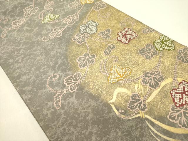 平和屋着物●六通柄袋帯　唐織　蔦の葉文　金彩　三越扱い　正絹　逸品　DAAY2688op 平和屋着物○六通柄袋帯 唐織 蔦の葉文 金彩 三越扱い