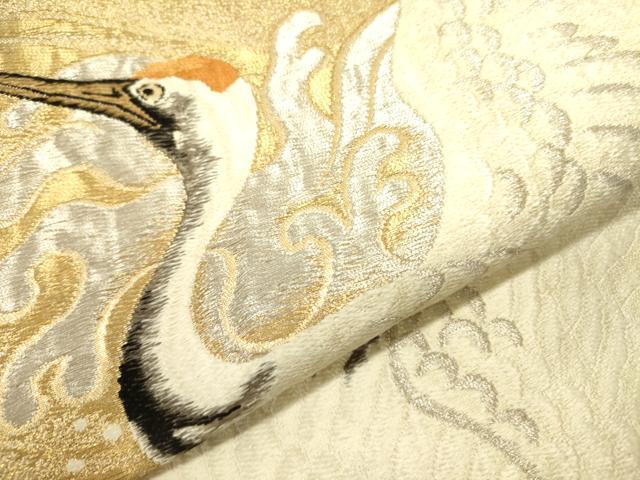 平和屋着物○アンティーク 大正ロマン 全通柄袋帯 刺繍 飛鶴文 金