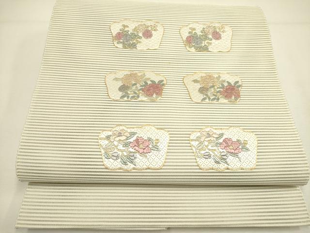 平和屋着物＊夏物　絽綴れ　八寸名古屋帯　絽刺し　区限刺繍　総刺繍　草花　金糸　正絹　逸品　DAAY2908op