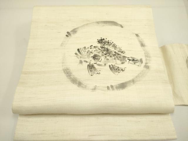 平和屋着物＊夏物　九寸名古屋帯　手描き　魚　麻　逸品　DAAY2914op
