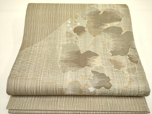 平和屋着物＊夏物　太鼓柄袋帯　すくい織　蔦の葉　金糸　正絹　逸品　DAAY2918op