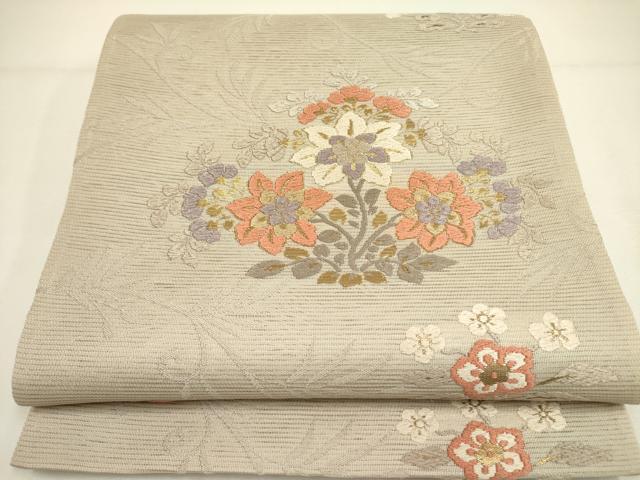 平和屋着物＊夏物　六通柄袋帯　唐織　草花　金糸　正絹　逸品　DAAY2919op