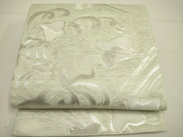 平和屋着物＊夏物　六通柄袋帯　流水千鳥文　銀糸　正絹　逸品　DAAY2920op