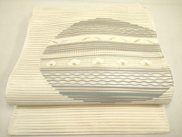 平和屋着物＊夏物　絽綴れ　八寸名古屋帯　横段花文　金銀糸　正絹　逸品　DAAY2927op