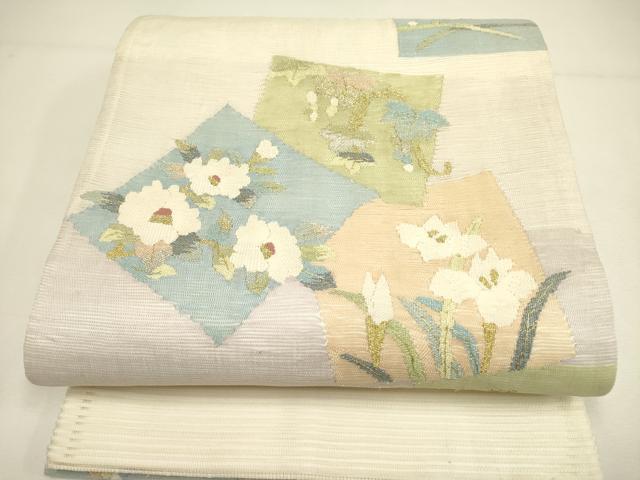 平和屋着物＊夏物　絽綴れ　太鼓柄袋帯　草花　金銀糸　正絹　逸品　DAAY2957op