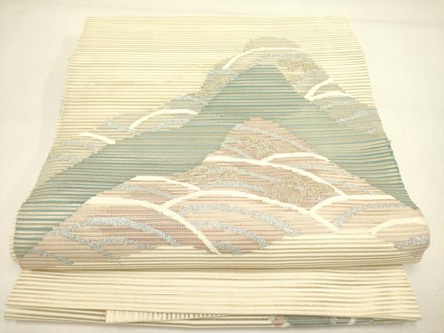 平和屋着物＊夏物　絽綴れ　八寸名古屋帯　立波文　金銀糸　正絹　逸品　DAAY2979op