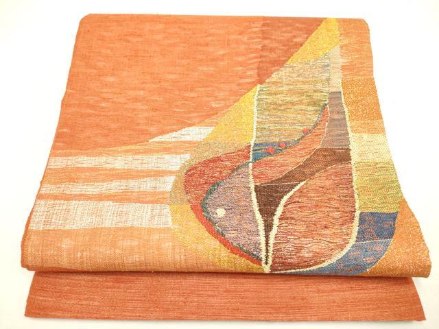 平和屋着物＊夏物　太鼓柄袋帯　櫛織　抽象文様　金糸　正絹　逸品　DAAY2996op