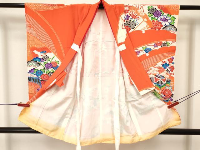 平和屋着物[]七五三　女の子　３歳　祝着　三つ身　型染　風景花鳥文　逸品　DAAY3089ma_1