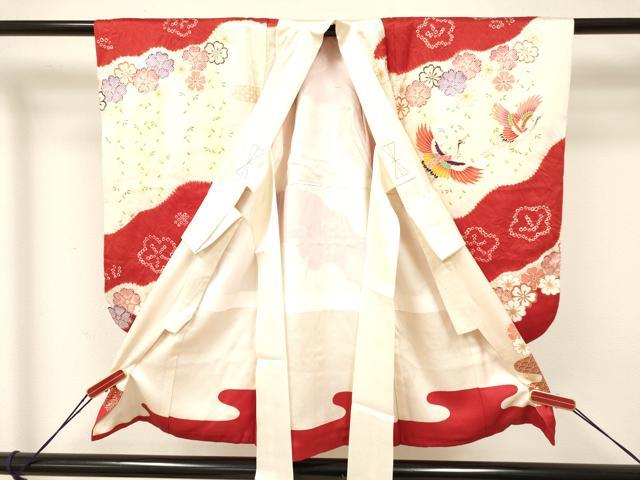平和屋着物[]七五三　女の子　３歳　祝着　三つ身　絞り　御所車飛鶴花文　暈し染め　金銀彩　逸品　DAAY3100ma