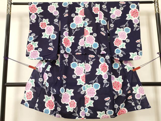 平和屋着物＊夏物　浴衣　女の子　子供　洋花文　綿　逸品　DAAY3113ma