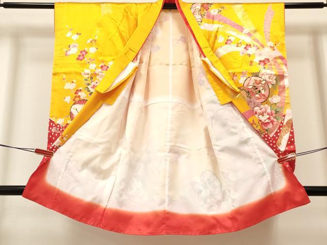 平和屋着物[]七五三　女の子　３歳　祝着　三つ身　長襦袢(単衣・半衿刺繍)セット　熨斗鼓飛鶴花文　金彩　逸品　DAAY3155ma_2