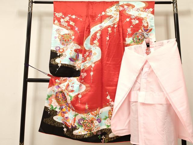 平和屋着物[]七五三 女の子 ７歳 祝着 四つ身 襦袢(無双仕立て・半衿