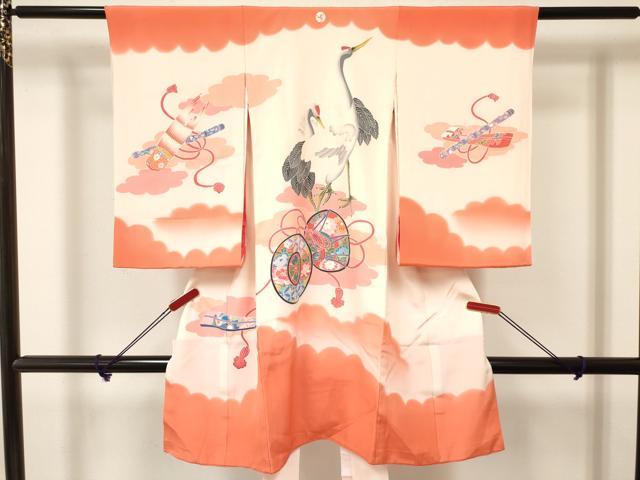平和屋着物[]お宮参り 女の子 祝着 産着 初着 のしめ 鼓鶴花文 暈し