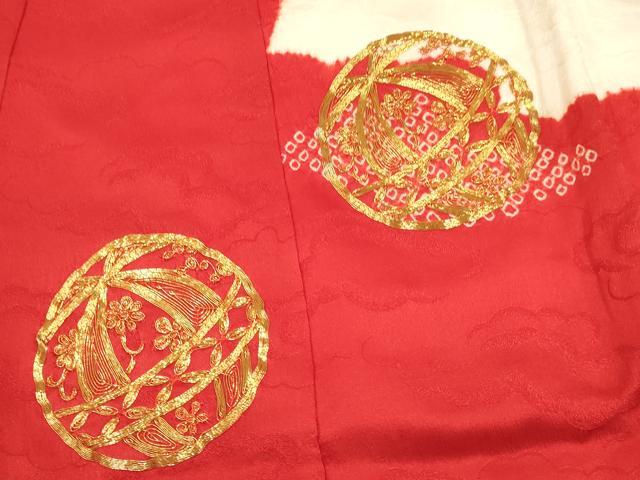 平和屋着物[]お宮参り　女の子　祝着　産着　初着　のしめ　駒刺繍　絞り　鞠花文　逸品　DAAY3230ma_4