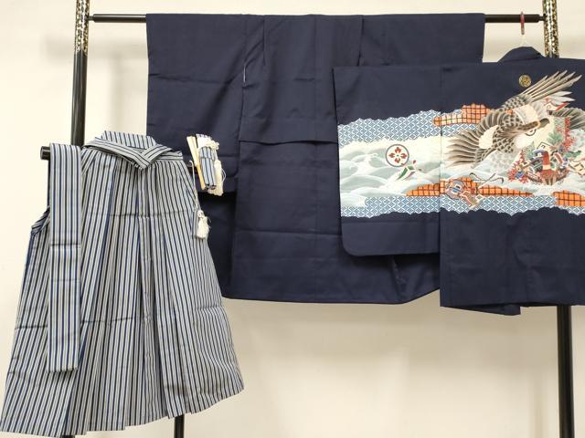 平和屋着物[]七五三　男の子　祝着・羽織・行灯袴・小物セット　鷹　鷲　宝船　金銀彩　洗える着物　DAAY3237ma 23,075円
