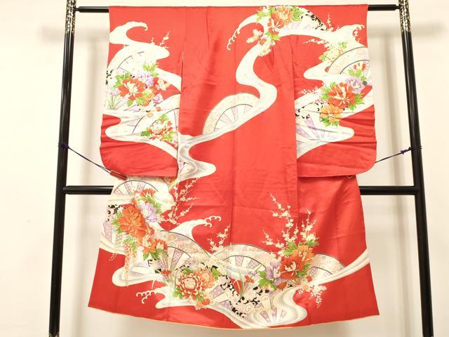 平和屋着物[]七五三　女の子　７歳　祝着　四つ身　駒刺繍　乱菊　立波片輪車牡丹花文　金彩　逸品　DAAY3255ma 24,375円