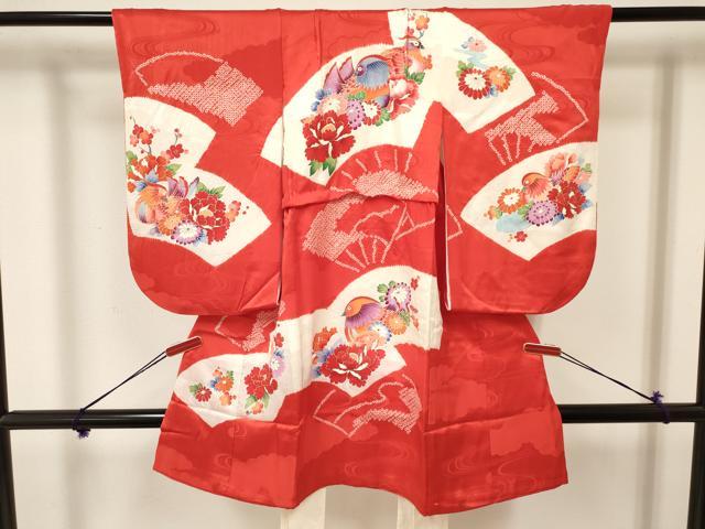 平和屋着物[]七五三 女の子 ３歳 祝着 三つ身 刺繍 絞り 花車文 平和屋着物[]七五三　女の子　３歳　祝着　三つ身　花籠文　暈し染め　金銀彩　逸品　DABA3697ma