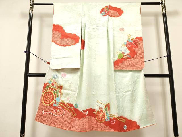 平和屋着物[]七五三　女の子　７歳　祝着　四つ身　駒刺繍　絞り　御所車桐花文　金銀糸　逸品　DAAY3297ma