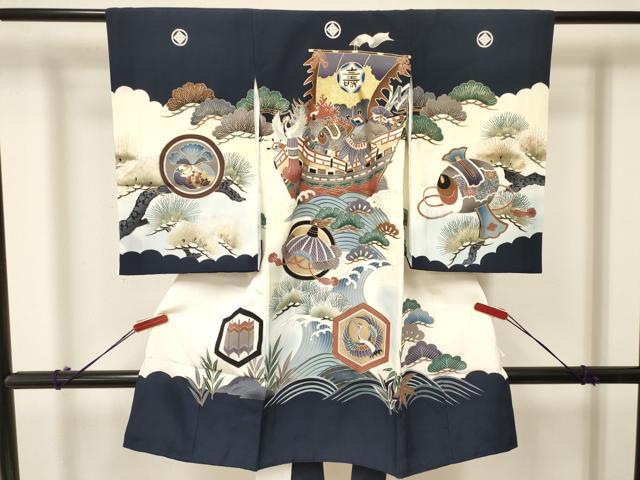 平和屋着物[]お宮参り　男の子　祝着　産着　初着　のしめ　宝船　飛鶴松文　暈し染め　金彩　逸品　DAAY3384ma