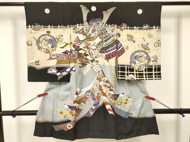 平和屋着物[]お宮参り　男の子　祝着　産着　初着　のしめ　龍　兜　束ね熨斗吉祥文　暈し染め　金銀彩　逸品　DAAY3394ma