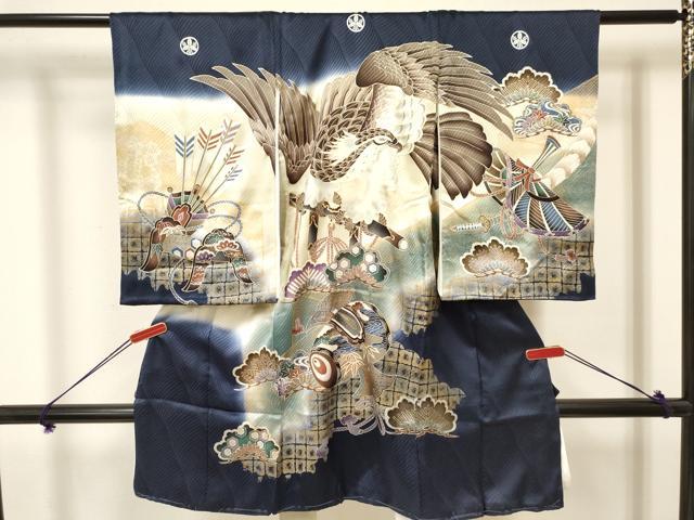 平和屋着物[]お宮参り 男の子 祝着 産着 初着 のしめ 駒刺繍 鷹 鷲