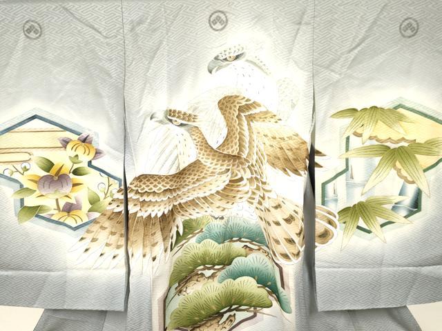 平和屋着物[]お宮参り　男の子　祝着　産着　初着　のしめ　駒刺繍　鷹　鷲　亀甲笹松文　暈し染め　金彩　逸品　DAAY3440ma_2