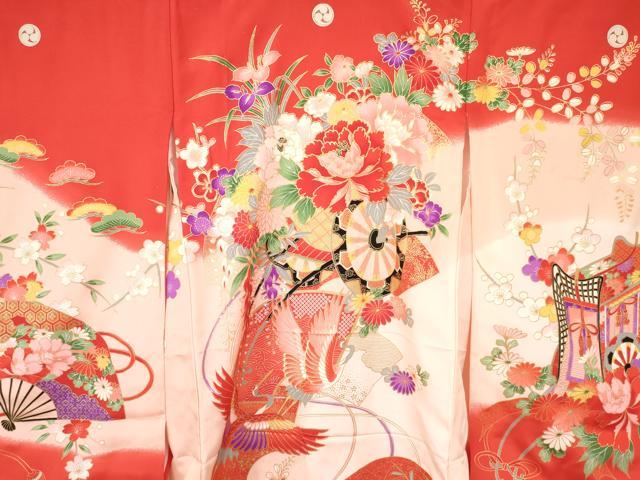 平和屋着物[]七五三　女の子　３歳　祝着　三つ身　長襦袢(袷)セット　鞠　糸車飛鶴花車文　暈し染め　金彩　逸品　DAAY3470ma_3