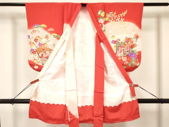 平和屋着物[]七五三　女の子　３歳　祝着　三つ身　長襦袢(袷)セット　鞠　糸車飛鶴花車文　暈し染め　金彩　逸品　DAAY3470ma_2