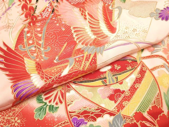 平和屋着物[]七五三　女の子　３歳　祝着　三つ身　長襦袢(袷)セット　鞠　糸車飛鶴花車文　暈し染め　金彩　逸品　DAAY3470ma_5