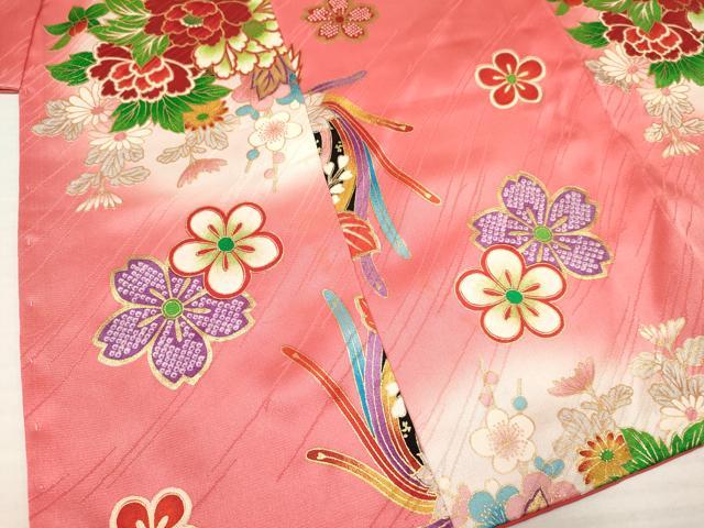 平和屋着物[]七五三　女の子　３歳　祝着　三つ身　長襦袢(単衣)セット　雪輪鳳凰花蝶文　暈し染め　金彩　逸品　DAAY3471ma_3